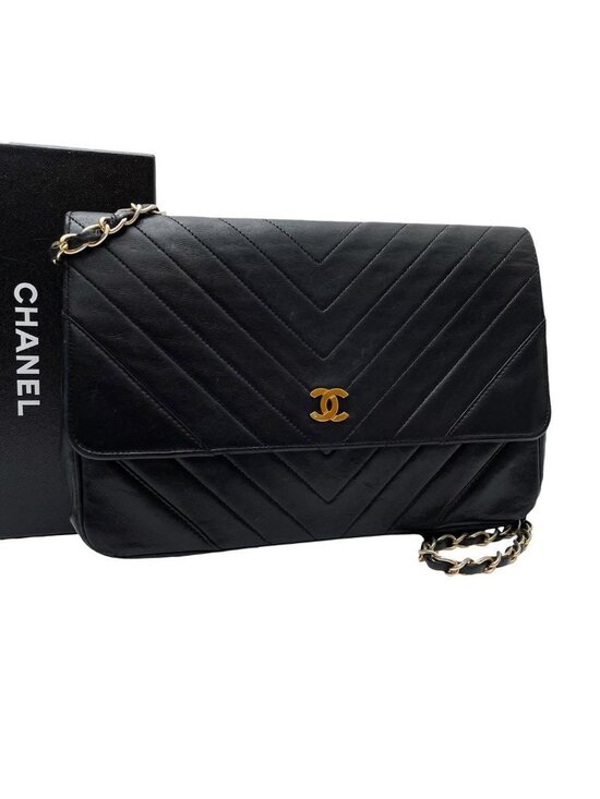 Chanel Handbags - Chanel Lambskin Stitch CC Logo Chain Shoulder Bag Black